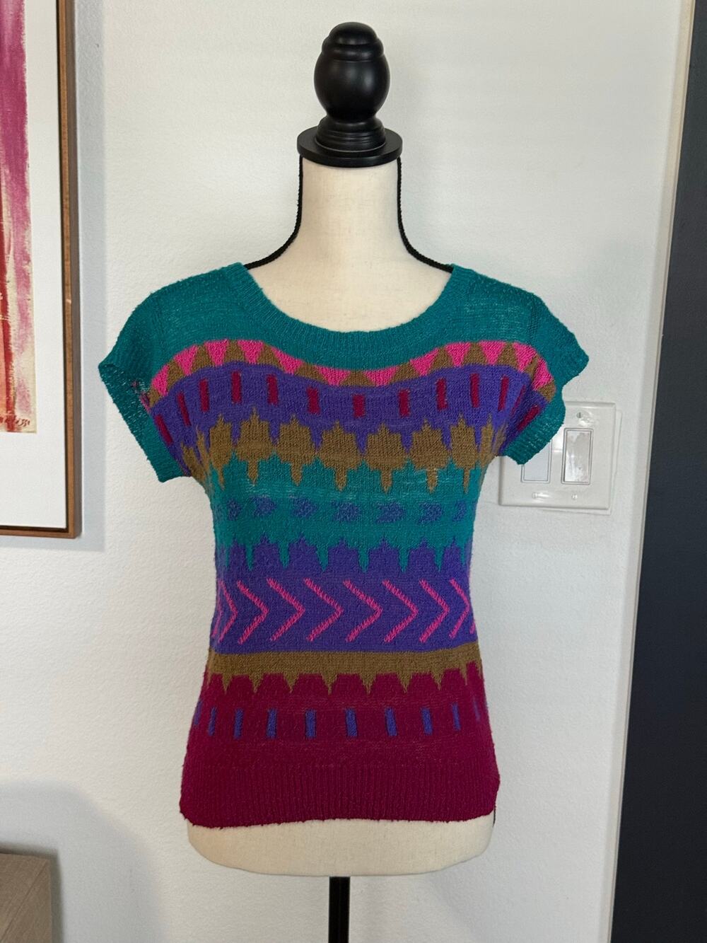 Vintage Campus Casuals Colorful Geometric Knit Sweater Top